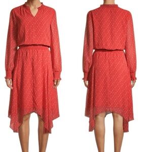 Orange Womens Size XL Long Sleeve V-Neck Fairy Flowy Handkerchief Hem Boho Dress